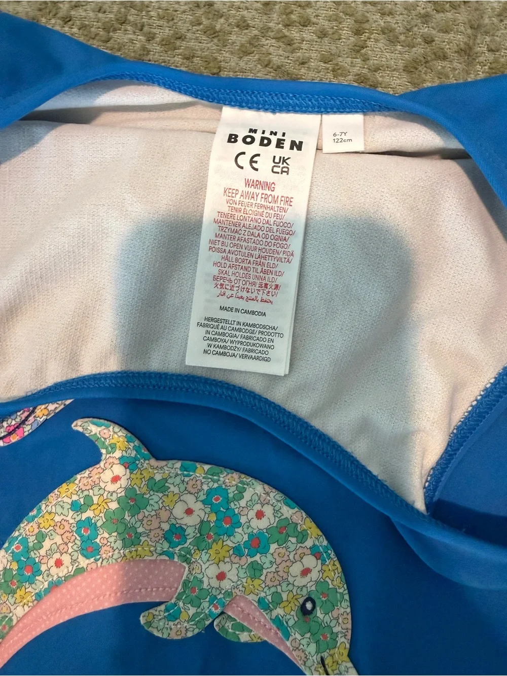 Mini Boden Blue Dolphin & Peach Hello Kitty Girls One-Piece Swim Set